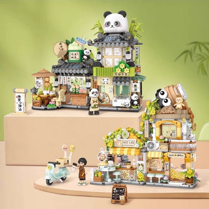 Adorable Panda Tea House block toy collectible playset