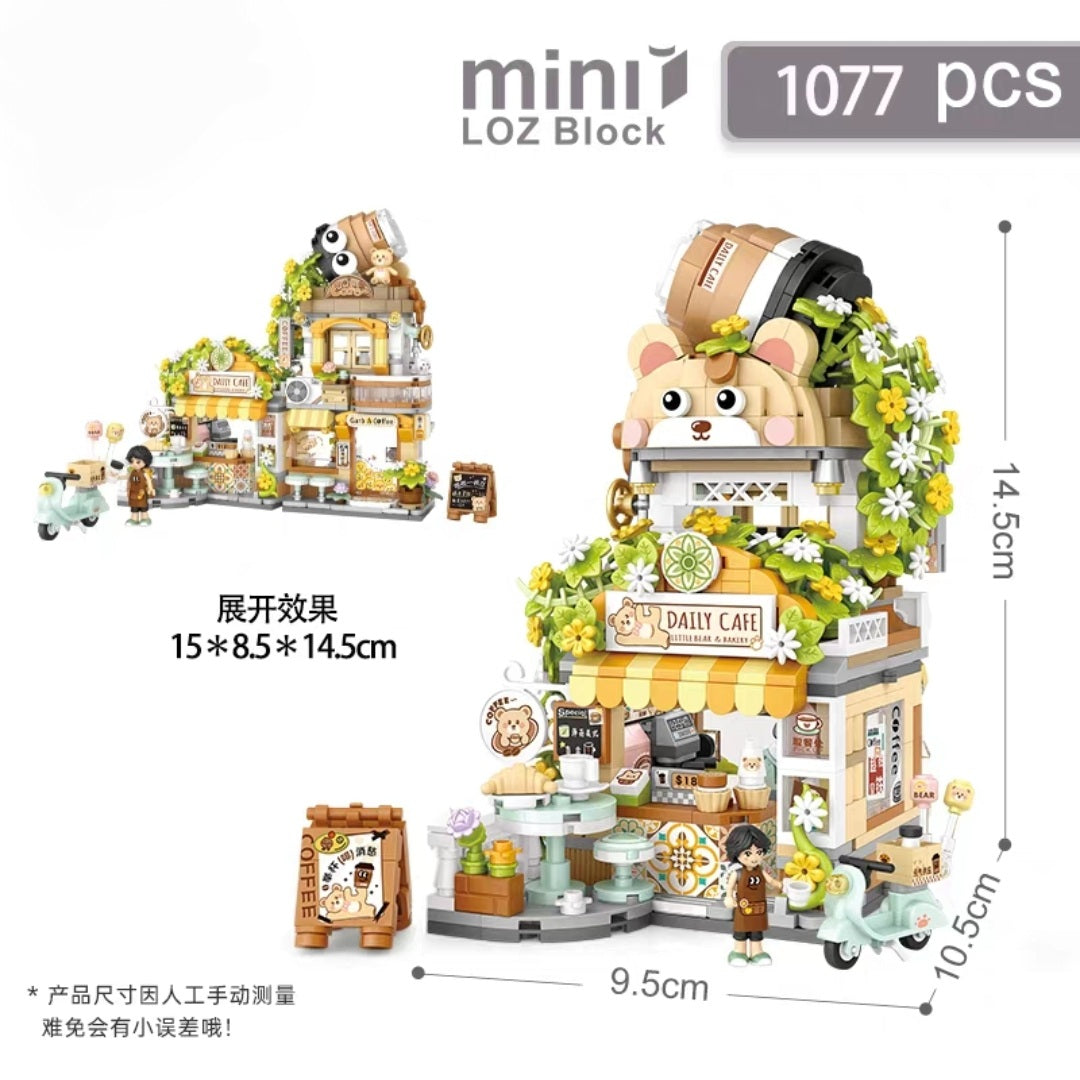 Cute building block set Little Bear Coffee Shop edition